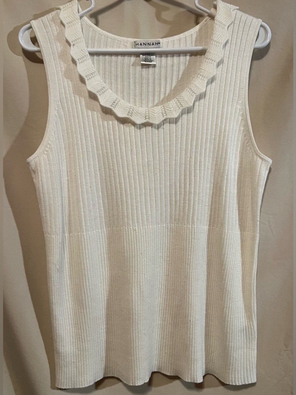 Hannah Cream Ribbed Scallop Neck Tank Top